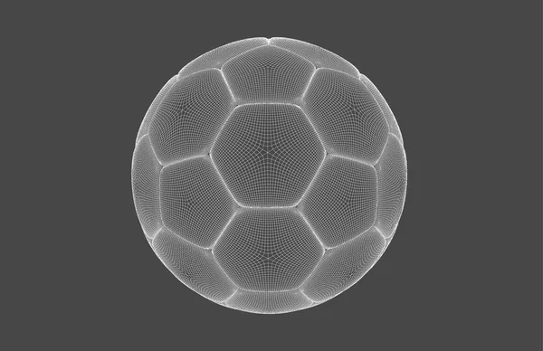 Изображение футбольного мяча, сделанного из линейных фигур. Спортивная иллюстрация, состоящая из линий, точек и полигонов в виде футбольного мяча. Абстрактная концепция трехмерной проволоки — стоковый вектор