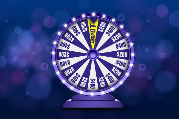 Mavi servet tekerlek 3d nesne soyut ufuk dairesel mavi bokeh arka plan üzerinde. Şans çarkı