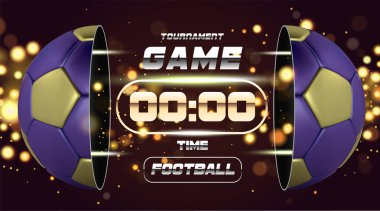 3d altın mavi top ile futbol başlık. Futbol oyun tasarım Zamanlayıcı veya çetele ile aynı. Yarım futbol topu. Topu iki bölüme ayrılmıştır. Futbol Ligi ile oyun yarışma