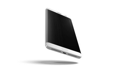 İzole Modern gerçekçi beyaz smartphone. Kenar yan stil, perspektif görünüm ile akıllı telefon. 3D vektör Illustration cep telefonu. Cep telefonu mock-up