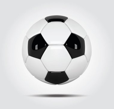 Gerçekçi futbol topu veya beyaz arka plan üzerinde futbol topu. 3D stil vektör top beyaz arka plan üzerinde