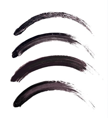 Kalıcı makyaj kozmetik maskara fırça konturu doku üzerine beyaz izole vektör. Gerçekçi maskara smear şablonu ayarlayın. Rimel kirpikleri Fırça kontur makyaj. Kara El çekilmiş kirpik karalama renk örneği