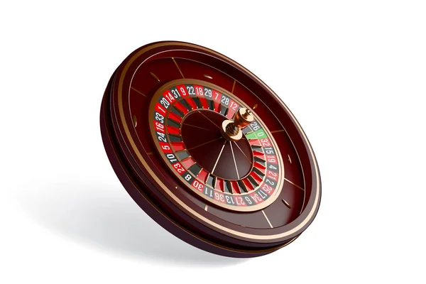 Casino rulet tekerlek üst üzerinde izole beyaz arka plan görüntülemek. 3D vektör çizim. — Stok Vektör