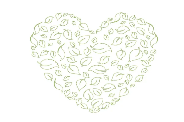 Heart symbol in green leaves. Vector. eco bio leaves in heart love green icon on white background. — Stock Vector