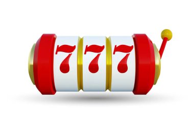 Şanslı yedili slot makinesidir ikramiye. Vektör çizim. Altın slot makinesidir ikramiye kazanır. Beyaz arka plan üzerinde izole vektör çizim. Büyük zafer 777 piyango vektör casino kavramı.