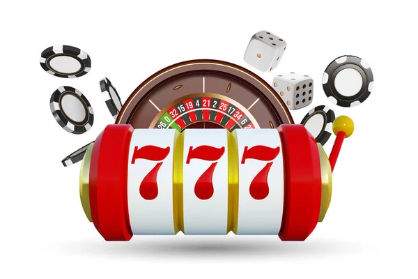 Casino achtergrond roulettewiel met speelkaarten, dobbelstenen en chips. Online casino poker tabel conceptontwerp. Bovenaanzicht van witte dobbelstenen en chips op blauwe achtergrond. Casino van teken. 3D-vectorillustratie. — Stockvector