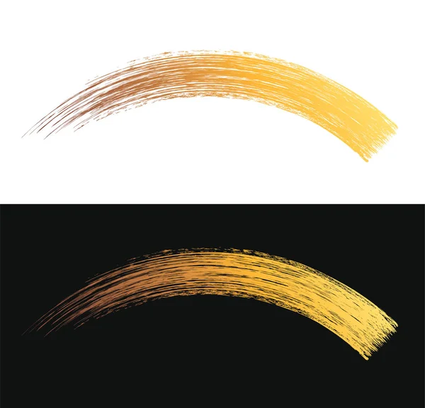 Vector maquillaje cosmético rímel cepillo trazo textura diseño aislado en blanco. Rímel realista plantilla de frotis de oro. Rímel pestañas cepillo maquillaje golpe de oro. Lámina de garabato dibujada en oro . — Vector de stock