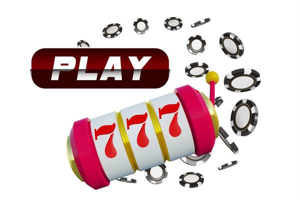 Casino background chips slot machine with lucky sevens jackpot. Online casino poker concept design. Vector illustration isolated on white background. Big win 777 lottery vector casino concept.