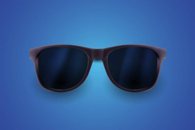 Üzerinde mavi arka plan izole gerçekçi güneş gözlüğü. Tatil, yaz seyahat tasarım, seyahat acentesi. Vektör gerçekçi 3d çizim. Moda aksesuar tasarımı. Yaz gözlük kavramı.