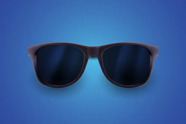 Realistische Sonnenbrille isoliert auf blauem Hintergrund. Urlaub, Sommerreiseplanung, Reisebüro. Vektor realistische 3D-Illustration. Design von modischen Accessoires. Sommerbrillenkonzept. — Stockvektor