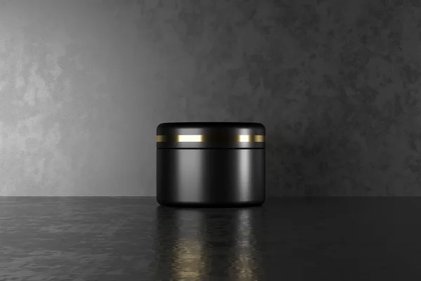 Paquete negro crema en blanco sobre un fondo oscuro. renderizado 3d — Foto de Stock