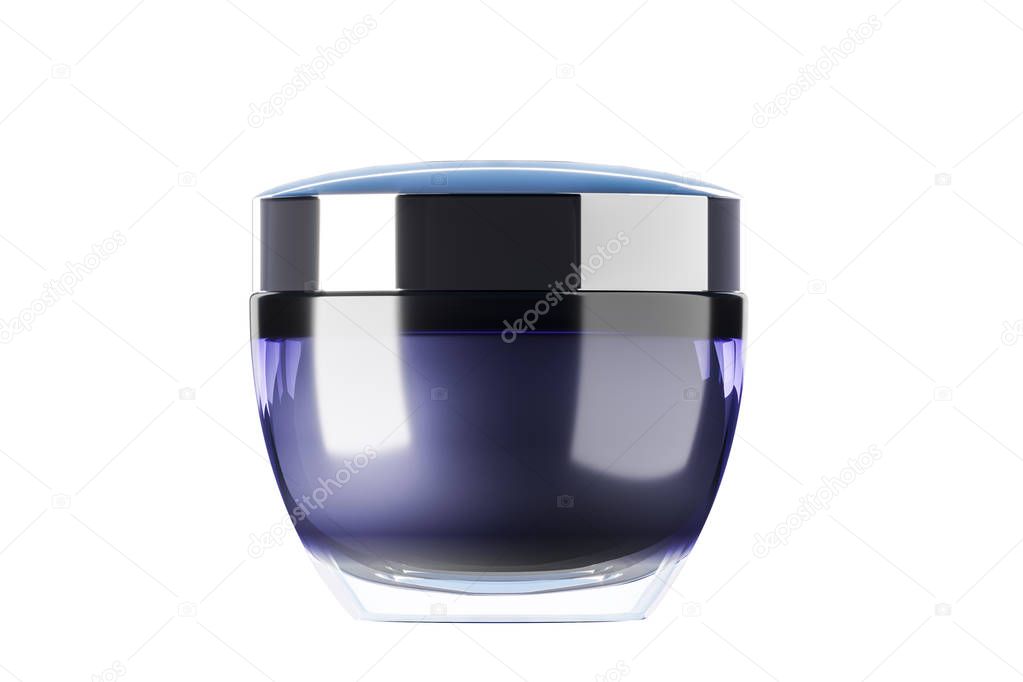Jar of cream or gel isolated on a white background. The layout is suitable for the design of cosmetics. Mock up for make up cream. 3d rendering. Cosmetic cream container. Jar of cream for the face.