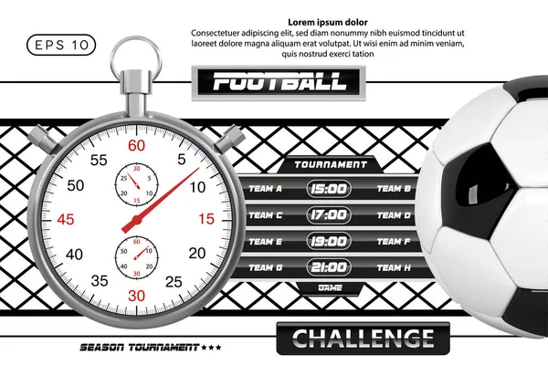 Marcador Fútbol Diseño Póster Vector Bola Fútbol Concepto Cronómetro Diseño — Archivo Imágenes Vectoriales