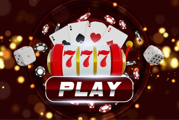 Casino rueda de ruleta de fondo con fichas de juego. Diseño de concepto de mesa de póquer casino en línea. Ranura de la máquina con suerte siete jackpot. chips de ruleta sobre fondo rojo. Afiche o folleto del banner del casino . — Vector de stock