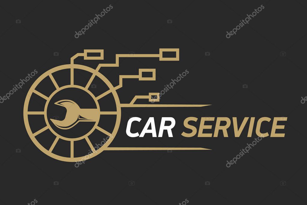 Car service logo template design icon or label. Automotive car repairservice and restoration template. Logo with a wrench