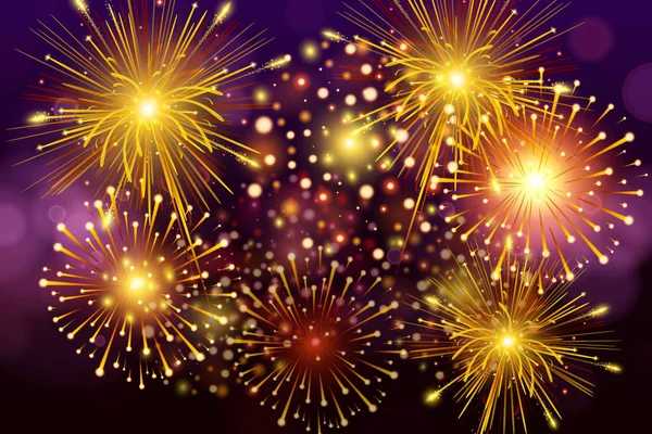 Świąteczny kolorowe fajerwerki na czarnym tle. Zestaw ilustracji wektorowych fireworks realistyczne. — Wektor stockowy