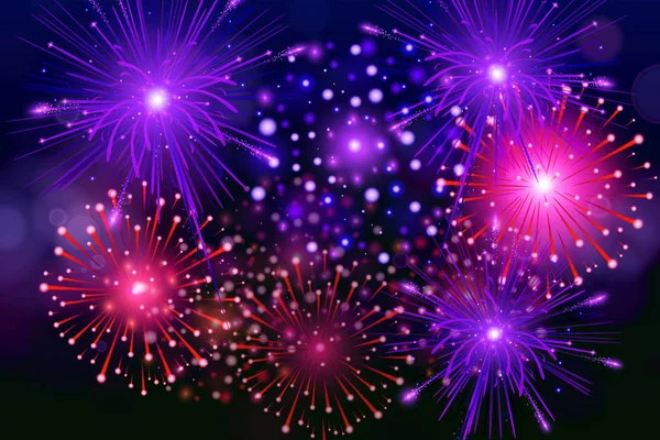 Fête Feu Artifice Coloré Sur Fond Noir Ensemble Illustration Feux — Image vectorielle