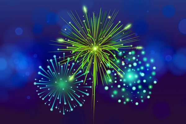 Fiestas Coloridos fuegos artificiales sobre fondo negro. Conjunto de ilustración de fuegos artificiales realistas vectoriales. Año Nuevo Navidad festivo . — Vector de stock