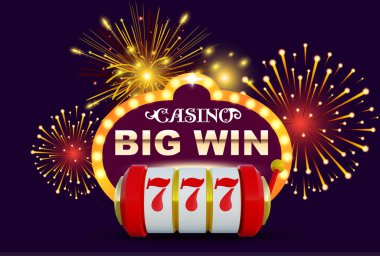 Online casino, slot, kart oyunları, poker veya rulet için büyük kazanmak parlayan afiş. İkramiye ödül tasarım arka plan. Kazanan işareti.
