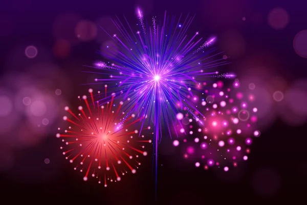 Fogos de artifício coloridos festivos em fundo preto. Conjunto de Vector ilustração fogos de artifício realista. Fogos de artifício de Natal Ano Novo . — Vetor de Stock