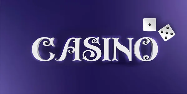 Cartel de casino vectorial en estilo 3d sobre fondo azul. Diseño de banner de letras de Casino con dados de bolsillo . — Vector de stock