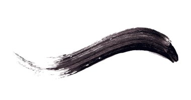 Kalıcı makyaj kozmetik maskara fırça konturu doku üzerine beyaz izole vektör. Gerçekçi maskara smear şablonu. Rimel kirpikleri Fırça kontur makyaj. Kara El çekilmiş kirpik karalama renk örneği.