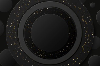 Soyut siyah altın parlak yüzük altın sim siyah arka plan üzerine izole ile. Vektör afiş altın çerçeve metin için yer ile yuvarlak.