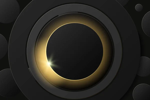 Векторне сонячне затемнення, абстрактне чорне кільце на чорному тлі. Кругла банерна рамка з місцем для тексту . — стоковий вектор