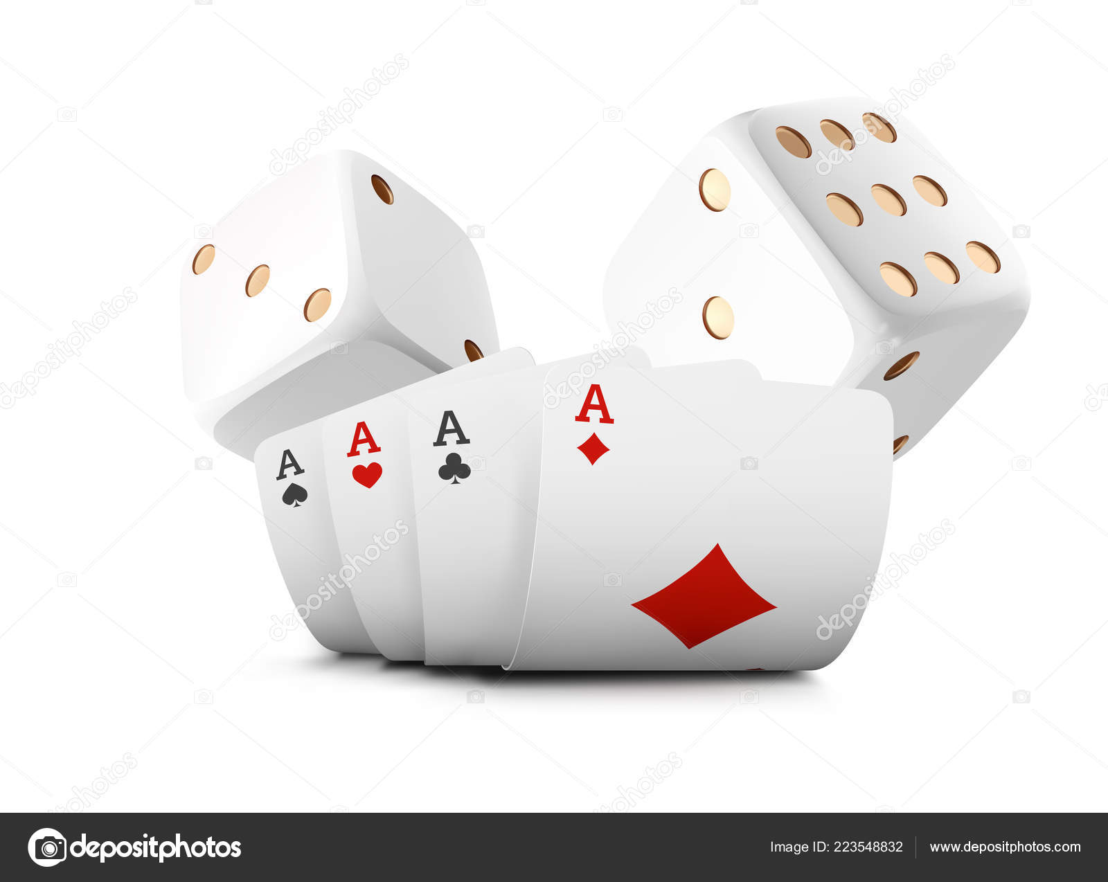 トランプ、ポーカー ダイスは、白い背景の上のカジノを飛ぶ。火かき棒のカジノのベクトル イラスト。3 d ベクトル概念、ポーカー モバイル  アプリのアイコンをギャンブル オンラインカジノ ゲーム. ストックベクター ©volmon@tut.by 223548832