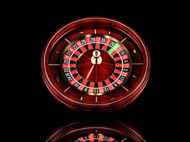 Casino rulet tekerleği siyah arka plan üzerine. 3D render gerçekçi illüstrasyon. Konsept tasarımı kumar online casino rulet.