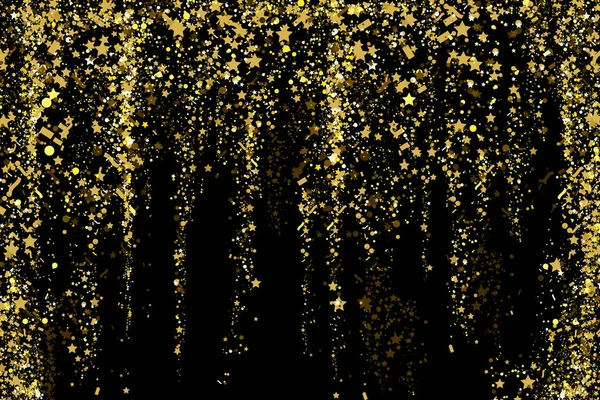 Texture coriandoli glitter oro su uno sfondo nero. Un'esplosione dorata di coriandoli. Texture astratta di polvere granulosa dorata su fondo nero. Elemento di design di sfondo di Natale. Illustrazione vettoriale . — Vettoriale Stock