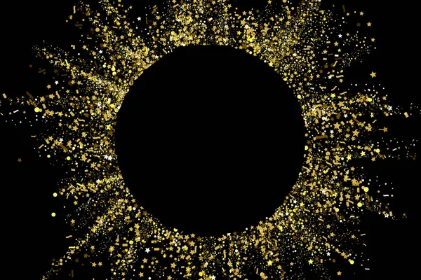 Χρυσά glitter κομφετί υφή σε μαύρο φόντο. Χρυσή έκρηξη της χαρτοπόλεμος. Χρυσή κοκκώδης σκόνη αφηρημένη υφή σε μαύρο φόντο. Χριστούγεννα ιστορικό στοιχείο σχεδίασης. Εικονογράφηση διάνυσμα. — Διανυσματικό Αρχείο