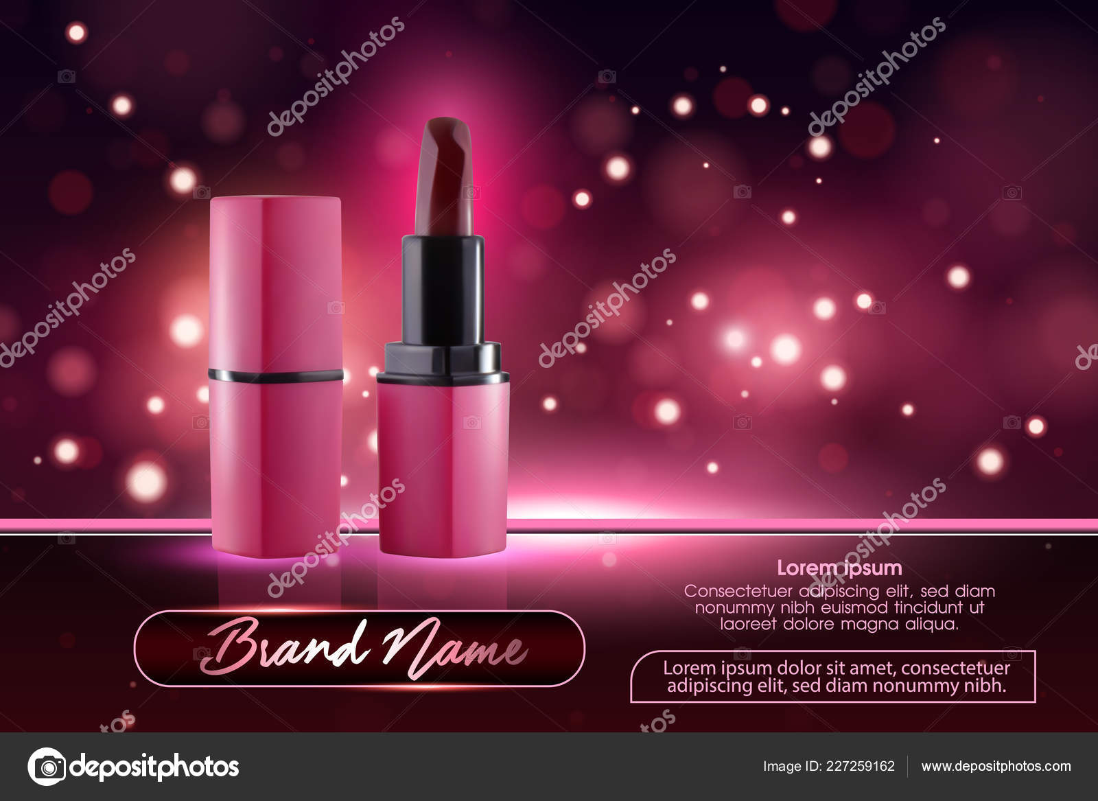 Makeup Ads Template Charming Red Lipstick Mockup With Sparkling Background Package Design Promotion Product Cosmetics Advertising Banner Flyer Billboard Poster Or Catalog 3d Vector Illustration Stock Vector C Volmon Tut By