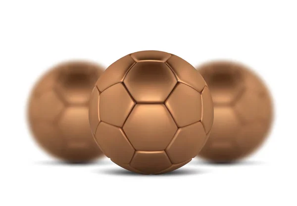 Золотий футбольний м'яч на білому тлі. Золотий футбольний м'яч. Бронзовий 3d м'яч. Розмиті кульки — стокове фото