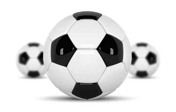 Bolas de futebol realista ou bola de futebol no fundo branco. conjunto de três 3d bola estilo isolado no fundo branco. Design de futebol com bolas borradas — Fotografia de Stock