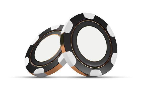 Casino chips, isolated on white. Casino game 3D chips. Online casino banner. Black realistic chip. Gambling concept, poker mobile app icon.