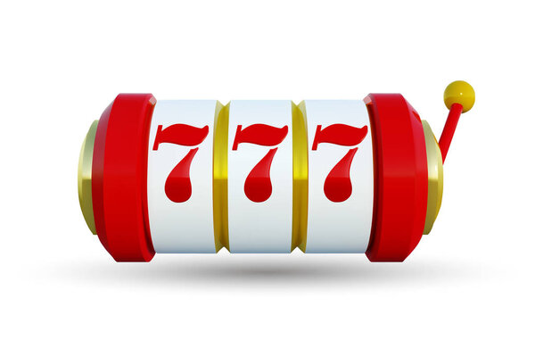 Slot machine with lucky sevens jackpot.  illustration. Golden slot machine wins the jackpot.  illustration isolated on white background. Big win 777 lottery  casino concept.