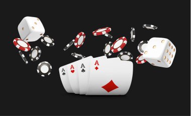 İskambil ve poker fişleri casino fly. Siyah arka plan üzerine kavram. Poker casino illüstrasyon. Kırmızı ve siyah gerçekçi çip havada. Kumar kavramı, poker mobil app simgesi