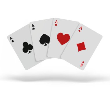 İskambil poker casino birleşimi. Beyaz arka plan üzerinde izole masada izole oyun kartları. 