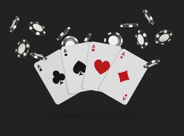 İskambil ve poker fişleri casino fly. Siyah arka plan üzerine kavram. Poker casino illüstrasyon