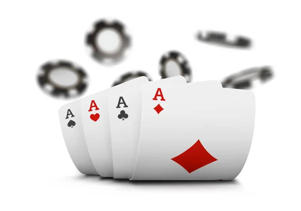 Giocare a carte e poker chips volare casinò. Concetto su sfondo bianco. Illustrazione casinò Poker — Foto Stock