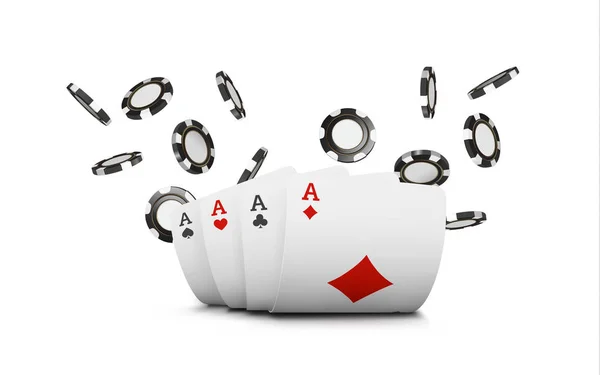 Κάρτες Παιχνιδιού Και Πόκερ Μάρκες Πετούν Καζίνο Έννοια Άσπρο Φόντο — Φωτογραφία Αρχείου