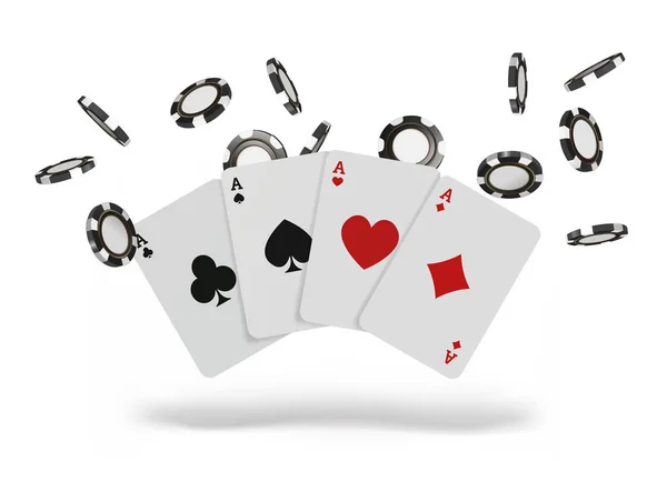 Jugar a las cartas y fichas de póquer volar casino. Concepto sobre fondo blanco. Poker casino ilustración — Foto de Stock