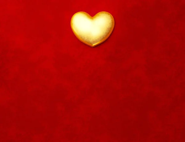 Gyllene hjärta på röd bakgrund och kopia utrymme plats för text. St Alla hjärtans symbol. 3D-rendering av hjärtat från guld. — Stockfoto