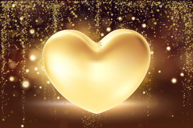 Altın kalp arka plan. Altın arka plan St Sevgililer sembolü. 3D gerçekçi çizim tasarım konsepti, bir altın Sevgililer kalp.
