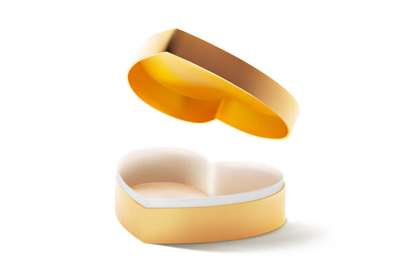 Векторная коробочка золотого сердца для Дня святого Валентина или особого дня влюбленных. Откройте пустую золотую подарочную коробку с сердцем, изолированным на белом фоне. EPS 10
.