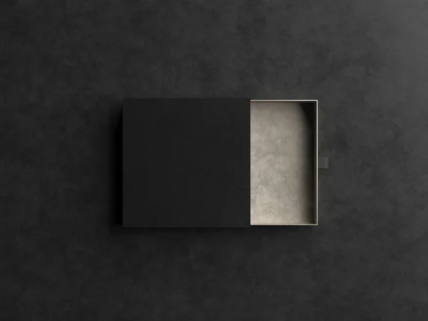 Κομψό Ανοίξτε το λευκό και το χρυσό δώρο κουτί κοροϊδεύω σε μαύρο φόντο. Πολυτελές κουτί συσκευασίας για προϊόντα υψηλής ποιότητας. Άδειο ανοιχτό κουτί. 3D rendering. — Φωτογραφία Αρχείου