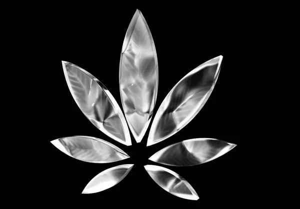 Foglia di cannabis in vetro o ghiaccio su sfondo nero. Foglia di marijuana ghiacciata. Elegante erba di cannabis foglia di vetro droga marijuana, illustrazione 3D. Elemento marijuana per logo, banner o flyer design . — Foto Stock