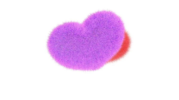 Furry heart. Heart from red and blue fur. 3d render of a heart illustration isolated on white background. — Stock Photo, Image