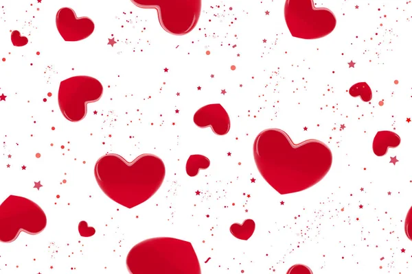 Valentijnsdag harten naadloze patroon. Achtergrond met red3d realistisch hart. Mooie abstracte wallpaper. Valentine dag liefde kaart. Vectorillustratie. Leuke romantische spandoekontwerp vector. — Stockvector